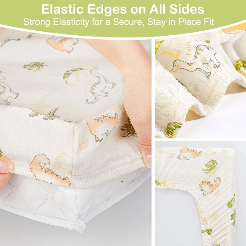 Basumee Muslin Changing Pad Cover Waterproof 2 Pack Baby Changing Table Covers for Boys and Girls Soft Breathable Nursery Diaper Change Table Cover Pad Fits 32"x16", Green - Image 5